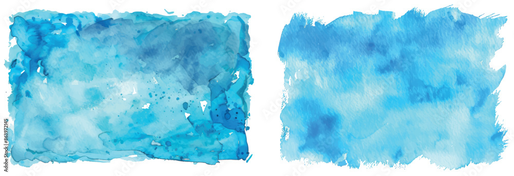 Poster the background is a sky blue watercolor abstract rectangle base. it has a painted texture with water