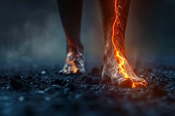 Close-up of leg with varicose veins disease. Glowing image