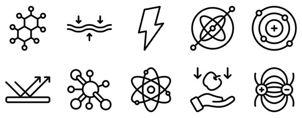 Physics Icon Set Elegant Line Style Collection for Scientific Concepts