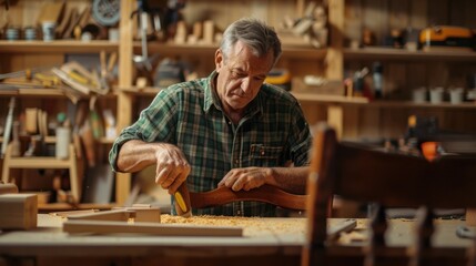 Fototapeta premium The carpenter in workshop