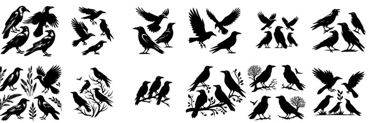 vector collection of crow silhouettes