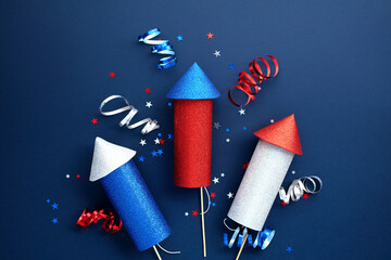4th of July USA Independence Day, president election celebration banner design with rocket...