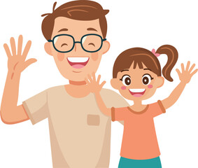 Father and Daughter Waving