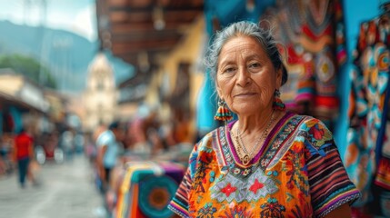 Middle-Aged Woman Selling Handmade Textiles in San Crist&oacute;bal de las Casas Market

