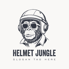 hand drawn helmet jungle monkey logo
