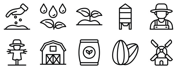 Farming Icon Set A Line Style Collection for Agricultural Enthusiasts