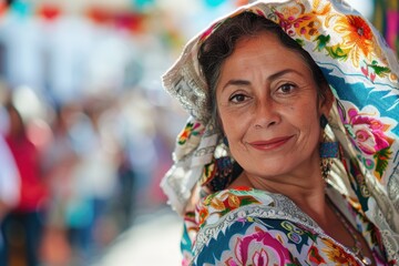 Middle-Aged Woman Performing Folklore Dance at C&oacute;rdoba Festival

