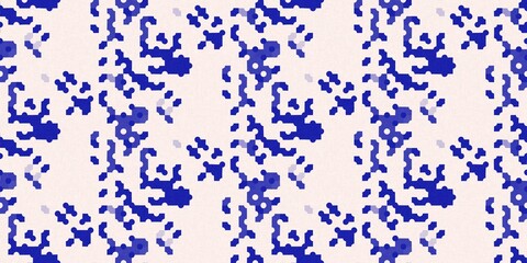 Faded electric blue glitch geo washed effect seamless border. Indigo dye grungy blotched distress abstract ribbon texture repeat. 