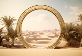 Product Advertising Stand Exhibition Podium On Desert Background