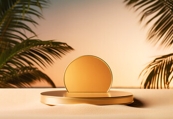 Product Advertising Stand Exhibition Podium On Desert Background