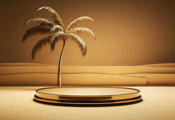 Product Advertising Stand Exhibition Podium On Desert Background