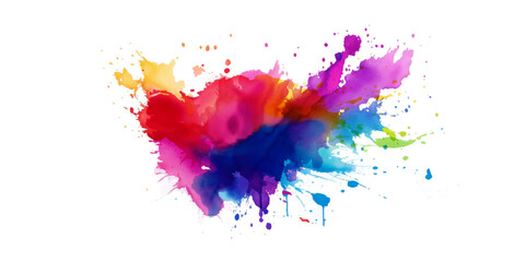 Bright colorful watercolor splash splatter stain brush strokes on white background. Modern vibrant aquarelle spot. Aquarelle explosion on white. Element. Vector watercolor illustration isolated design
