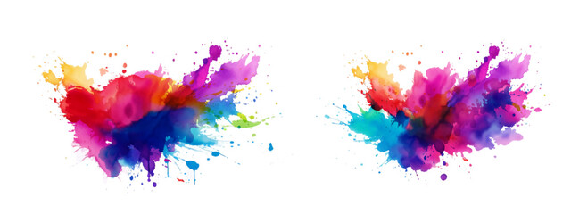 Bright colorful watercolor splash splatter stain brush strokes on white background. Modern vibrant aquarelle spot. Aquarelle explosion on white. Element. Vector watercolor illustration isolated design