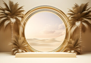 Product Advertising Stand Exhibition Podium On Desert Background