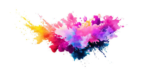 Bright colorful watercolor splash splatter stain brush strokes on white background. Modern vibrant aquarelle spot. Aquarelle explosion on white. Element. Vector watercolor illustration isolated design