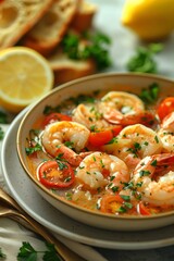 Delicious italian style shrimp scampi being served for dinner