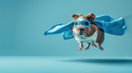 Superhero Guinea Pig Flying in Blue Cape