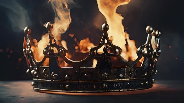 Medieval Fantasy King's Crown Amidst Fire and Embers