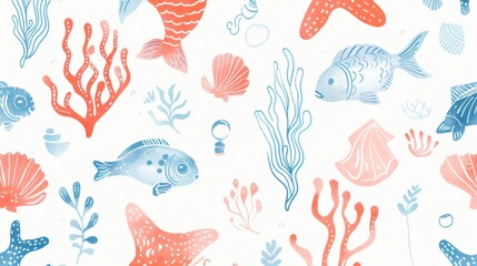 Vector illustration seamless background of mermaid theme.