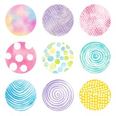 A set of colorful circles with varying patterns and designs