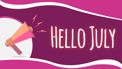 Hello July greeting card web banner design illustration 