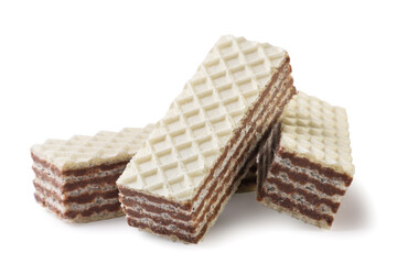 Pile of sweet wafers close-up on a white background.