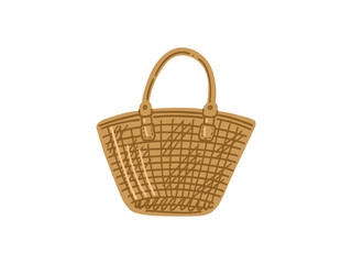 Hand-drawn colored sketch of beach wicker bag. Summer accessory isolated on white background.