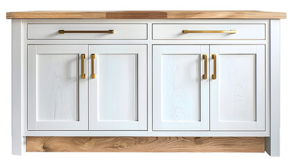 kitchen cabinet with brass handles on transparent background