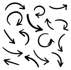Arrows vector set. Hand drawn elements draw in different directions.