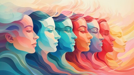 Vibrant illustration of interlinked human heads symbolizing telepathic communication.