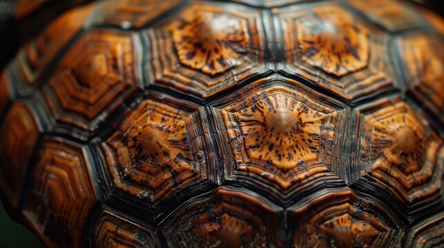 Detailed look at brown shell texture of turtle