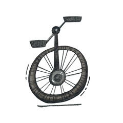 Circus bicycle, unicycle isolated on white background. Watercolor illustration hand drawn in childish style. Clipart for banners, cards, posters. Wheel, unicycle, circus, vintage, red, show © DemiLenka
