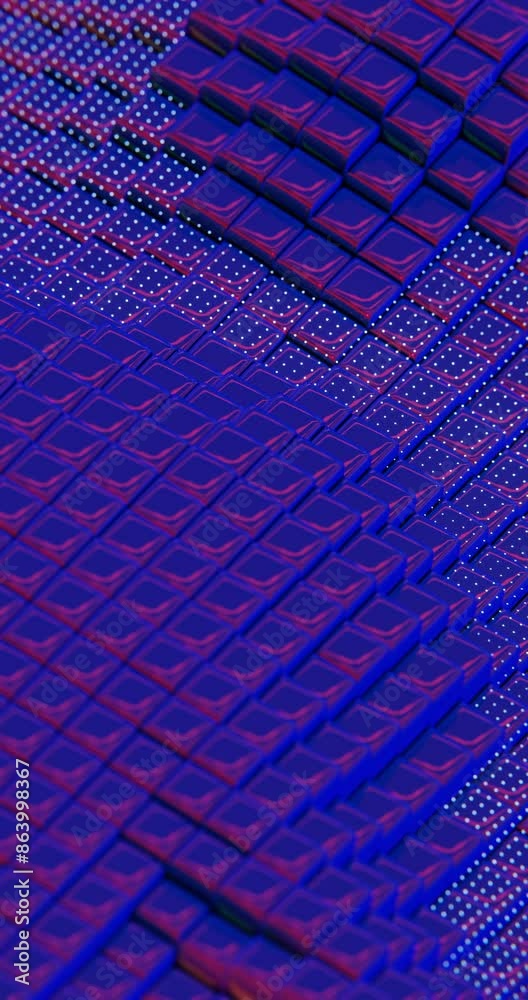 Poster 3d abstract render of blue cubes with dot pattern - futuristic geometric design