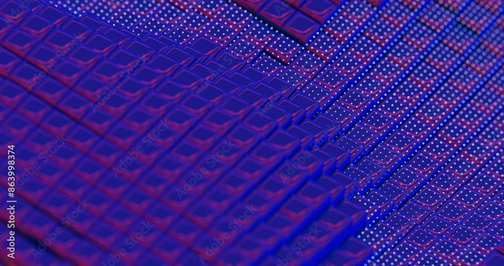 Poster 3d abstract render of blue cubes with dot pattern - futuristic geometric design