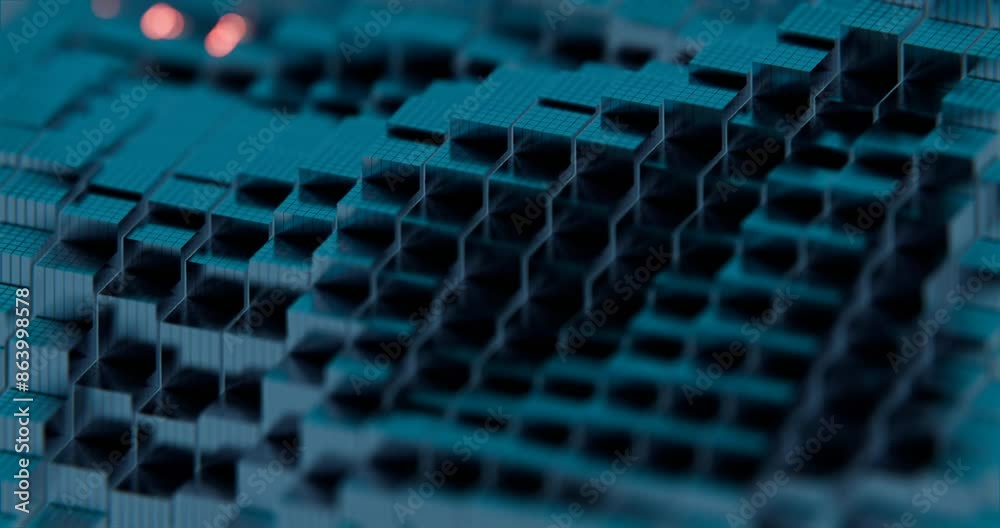 Aufkleber 3d abstract render of teal cubes with red glowing highlights - futuristic geometric design