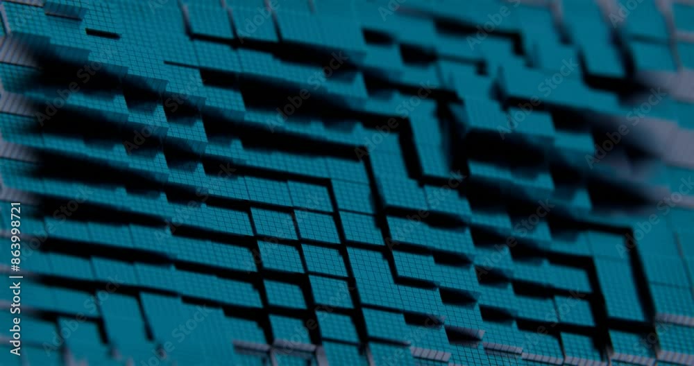 Aufkleber 3d abstract render of teal cubes with red glowing highlights - futuristic geometric design