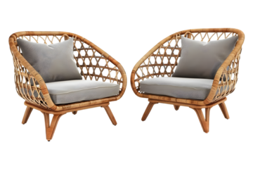 outdoor garden rattan straw couches armchairs on transparent background