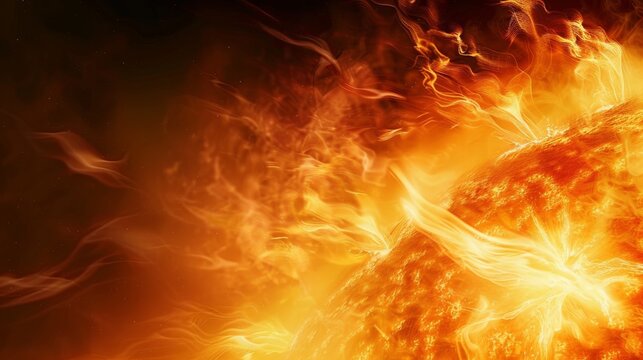 A close-up photograph captures the intricate details of a solar prominence erupting from the surface of the sun. This striking image showcases the dynamic nature of our star - Powered by Adobe