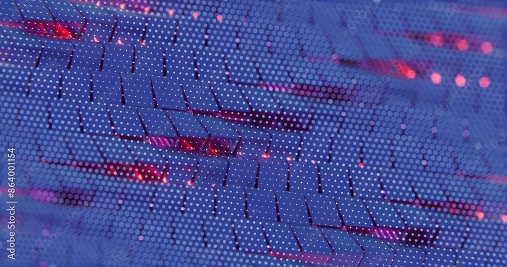 Poster 3D Abstract Render of Blue and Red Cubes with Dot Pattern - Futuristic Geometric Design
