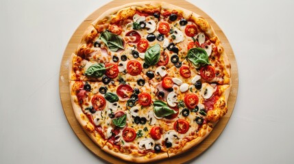 Top view of a vegetarian pizza