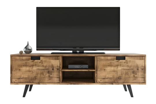 TV stand with decoration object on transparent background