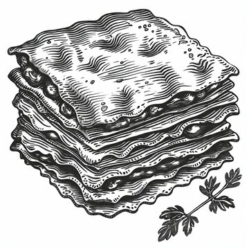 recommend clip art: Retro hand-drawn illustration of Lasagna, Vintage engraved icon design, Isolated on white background