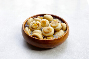 Champignon mushrooms in brine. Canned champignon mushrooms whole