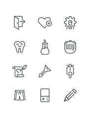 Apple tree, Bag recycle, Business, Heart add, Logout account, Love letter, Love song, set of icons, vector illustration