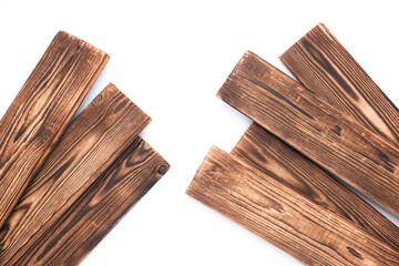 Wooden boards on white background