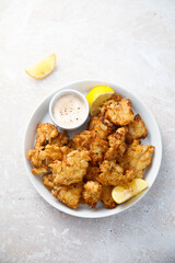 Traditional homemade chicken nuggets with sauce