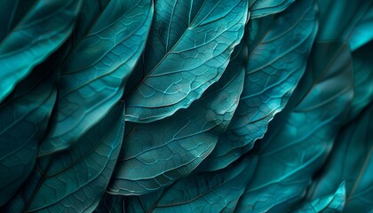 Obraz premium Abstract Teal Leaf Pattern with Smooth Texture, Calming and Elegant Visual Effect, Perfect for Backgrounds, Background with Copy Space