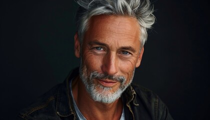 Obraz premium Well-Maintained 60-Year-Old Man with Confident and Wise Presence, Silver Hair, Neatly Groomed