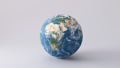 Fototapeta premium Detailed Earth Globe with Continents, Oceans, and Cloud Formations, White Background, Copy Space