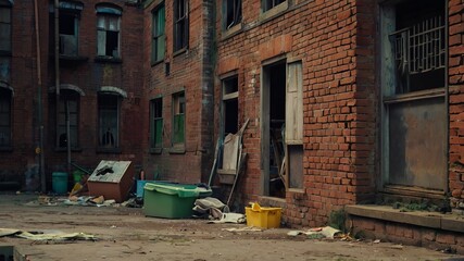 Red brick wall of an abandoned building
